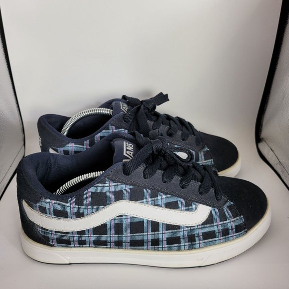 Vintage Vans Mercer Blue Plaid with White Side Stripe Suede Sneakers Womens US 9 - Picture 1 of 7